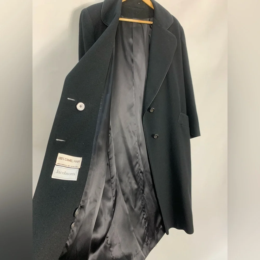 Camel Hair Black Double Breasted Trench Full Length Pea Coat - Picture 16 of 16